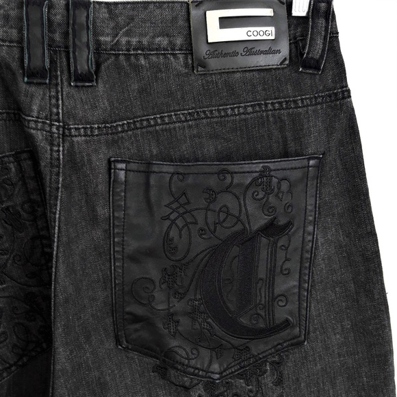 40x27.5 Coogi Authentic Australia Biker Black Black Jeans Velveteen Belt Loops